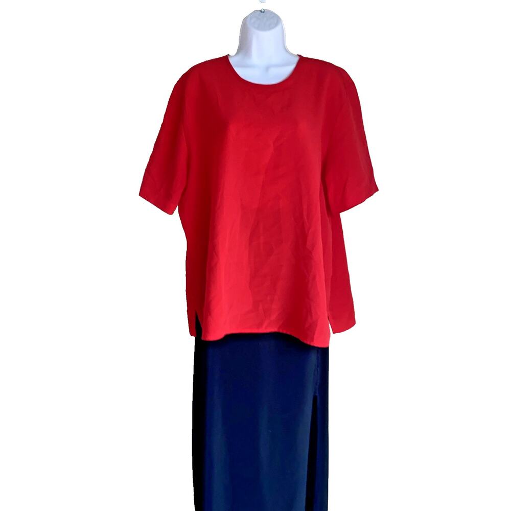 Karen Scott Women’s Plus Size Blouse XL Red Romantic Stretchy Summer Blouse